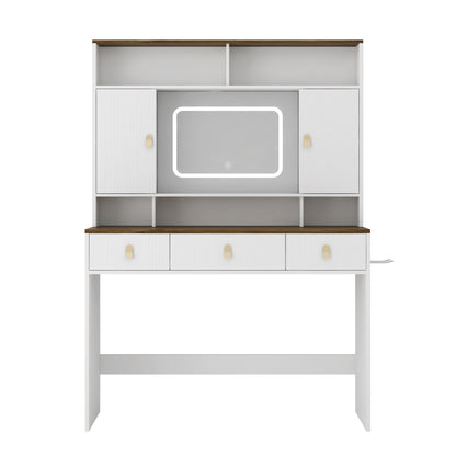 Farmhouse Dressing Table with Lighted Mirror, Adjustable Lighting, and Storage - LP Replenish