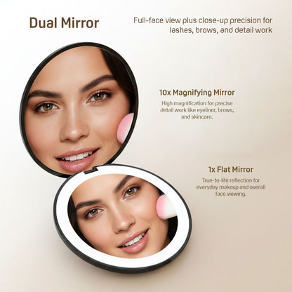 GoGlow Pocket | 3.5 inch Compact Folding Mirror with Light, 10X Magnification