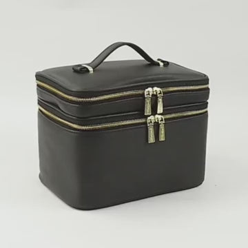 Large Capacity Dual-Zipper Makeup Travel Bag with Organizers