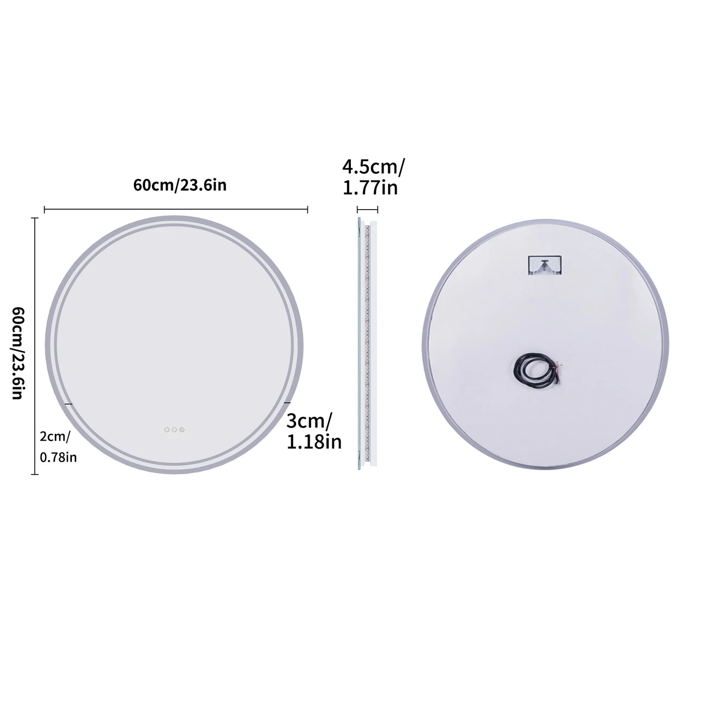 Smart Illuminate LED Round Mirror with Touch Screen and Anti-Fog Features