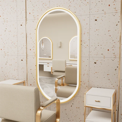 Oval LED Bathroom Mirror with Demister - Gold Frame - LP Replenish