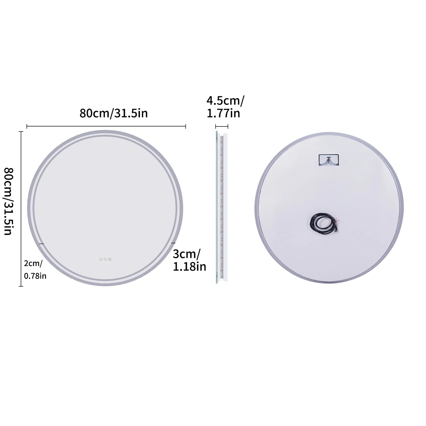 Smart Illuminate LED Round Mirror with Touch Screen and Anti-Fog Features