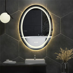 Oval Frameless Bathroom Mirror with Dimmable Dual LED, & Anti-Fog