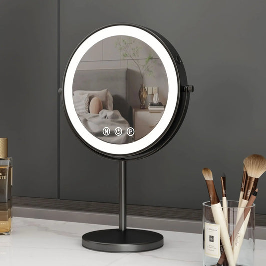9 Inch Double-Sided LED Makeup Mirror with 3x Magnification and Adjustable Brightness