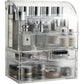 Clear Ribbed Pattern Large Cosmetic Makeup Organizer with Drawers and Lid