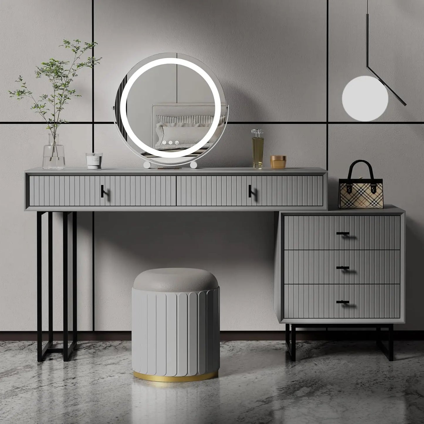 Modern Large Vanity Desk with Movable 3-Drawer Chest