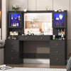 Large Makeup Vanity Desk with LED RGB Lights, Tempered Glass Top, and Built-in Charging Station - LP Replenish
