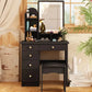 Wood Makeup Vanity Desk with LED Lighted Mirror and Storage Drawers