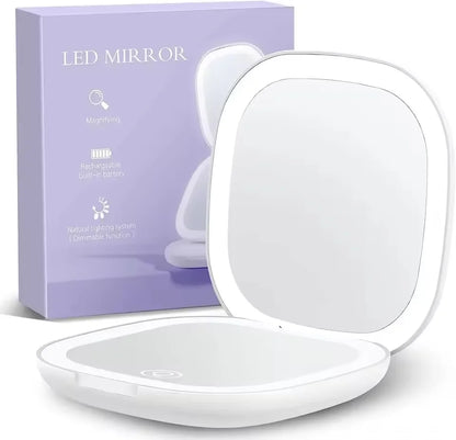 GoGlow Fold | Compact Travel Mirror with Light, 5X Magnification, Rechargeable Folding Mirror