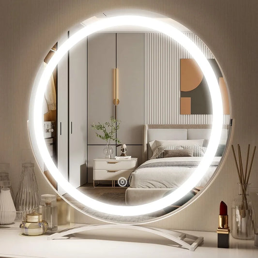 18 Inch Circular LED Vanity Lighted Mirror with Touch Control and 3-Color Dimmable Lighting