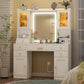 Large Makeup Vanity Desk with Mirror, RGB Lights, and Built-In Power Strip