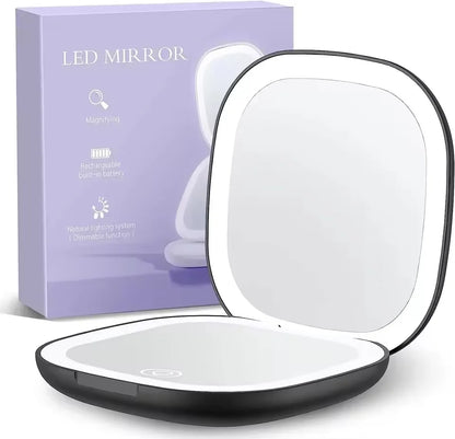 GoGlow Fold | Compact Travel Mirror with Light, 5X Magnification, Rechargeable Folding Mirror
