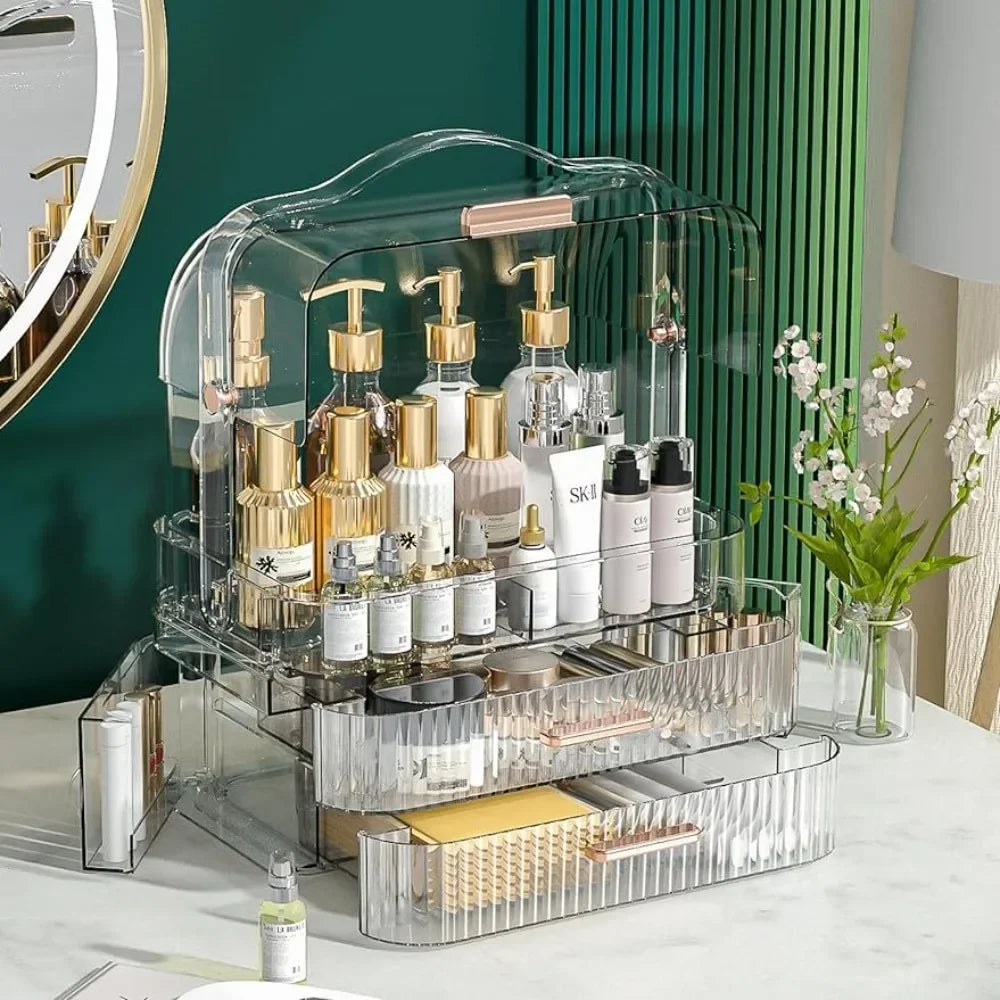 Cosmetics Makeup Storage Box with Lid & Drawers for Vanity