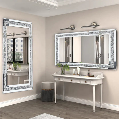 Large Silver Crystal Vanity Mirror for Bedroom Wall Mounted - LP Replenish