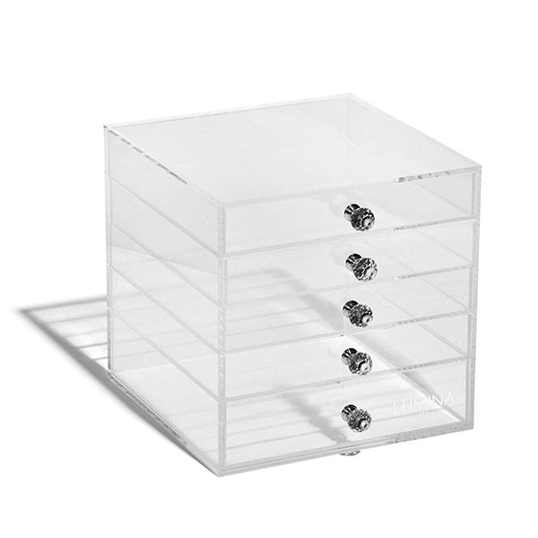 Cq acrylic Makeup Organizer And Storage White Skin Care Cosmetic Display  Case With 3 Clear Drawers Make up Stands For Jewelry Hair Accessories