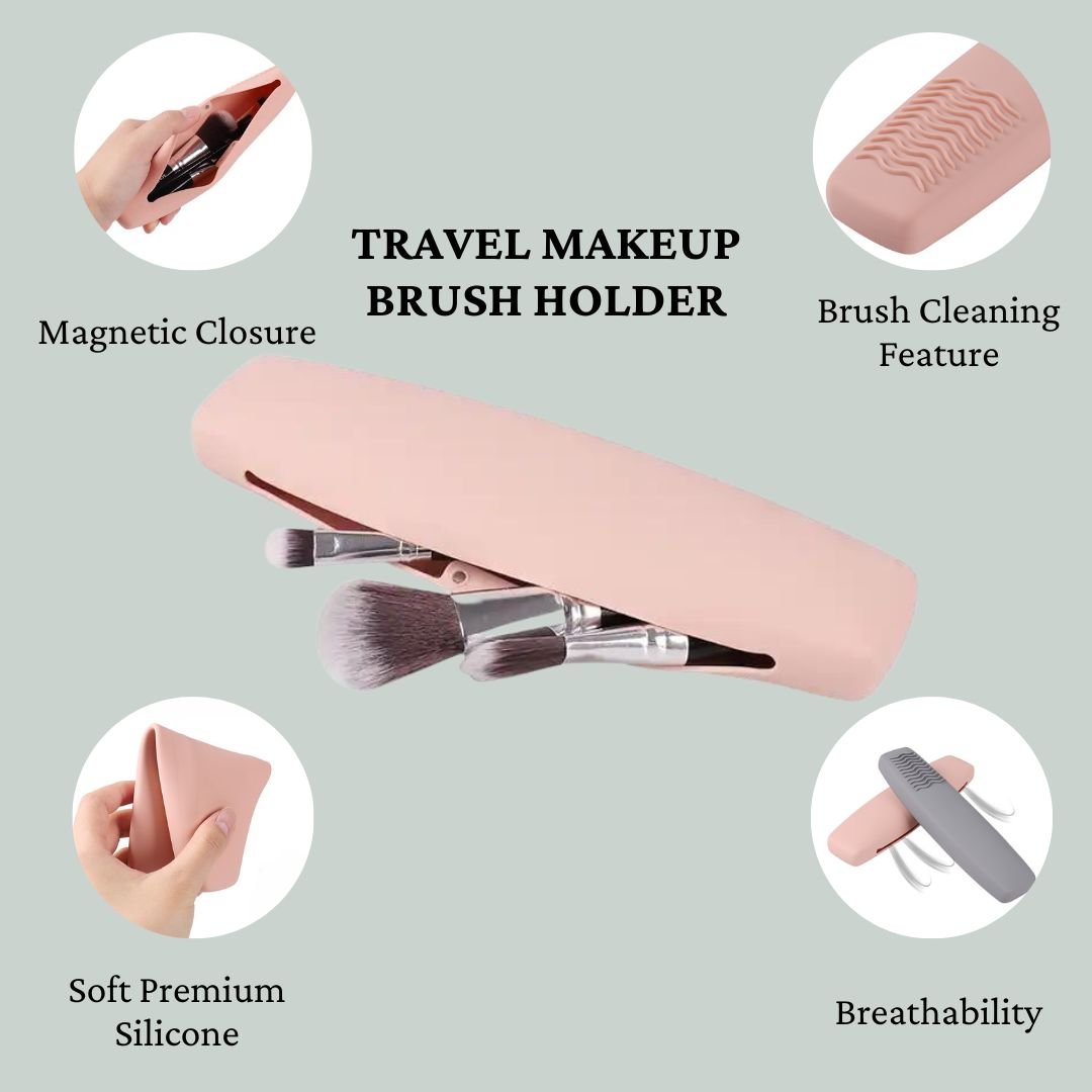 Magnetic Silicone Makeup Brush Holder: Travel-Friendly with Built-in Cleaning Grooves & Anti-Germ Slit - Lumina Pro -