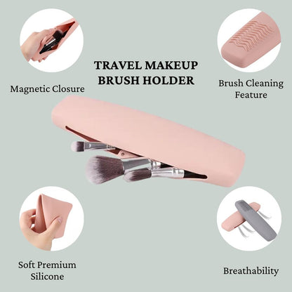 Magnetic Silicone Makeup Brush Holder: Travel-Friendly with Built-in Cleaning Grooves & Anti-Germ Slit - Lumina Pro -