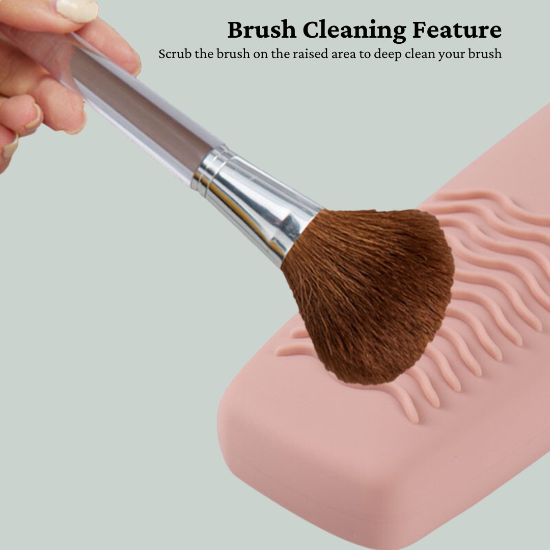 Magnetic Silicone Makeup Brush Holder: Travel-Friendly with Built-in  Cleaning Grooves & Anti-Germ Slit 