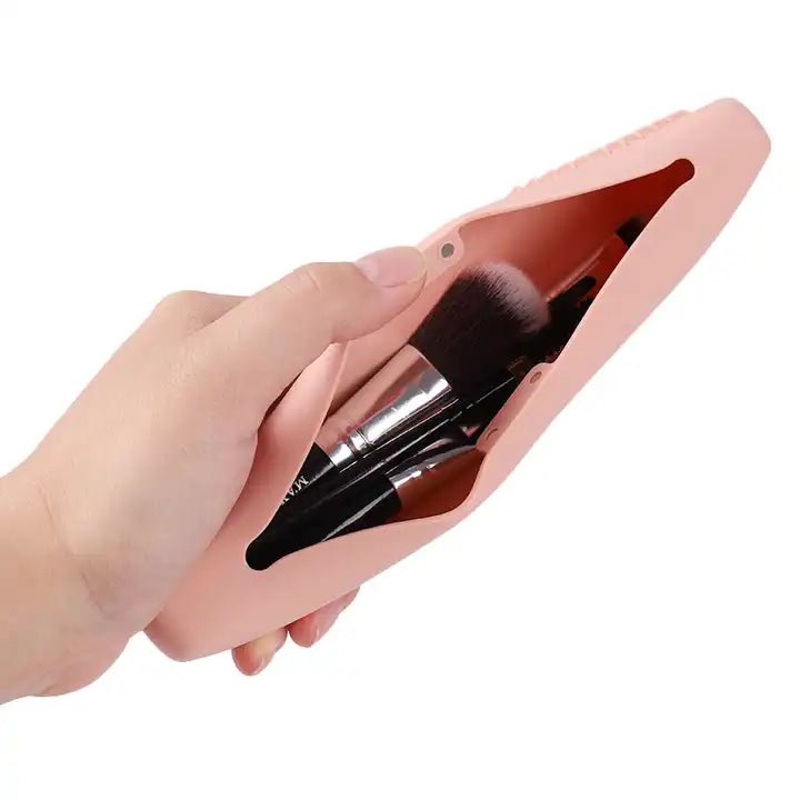 Magnetic Silicone Makeup Brush Holder: Travel-Friendly with Built-in Cleaning Grooves & Anti-Germ Slit - Lumina Pro -